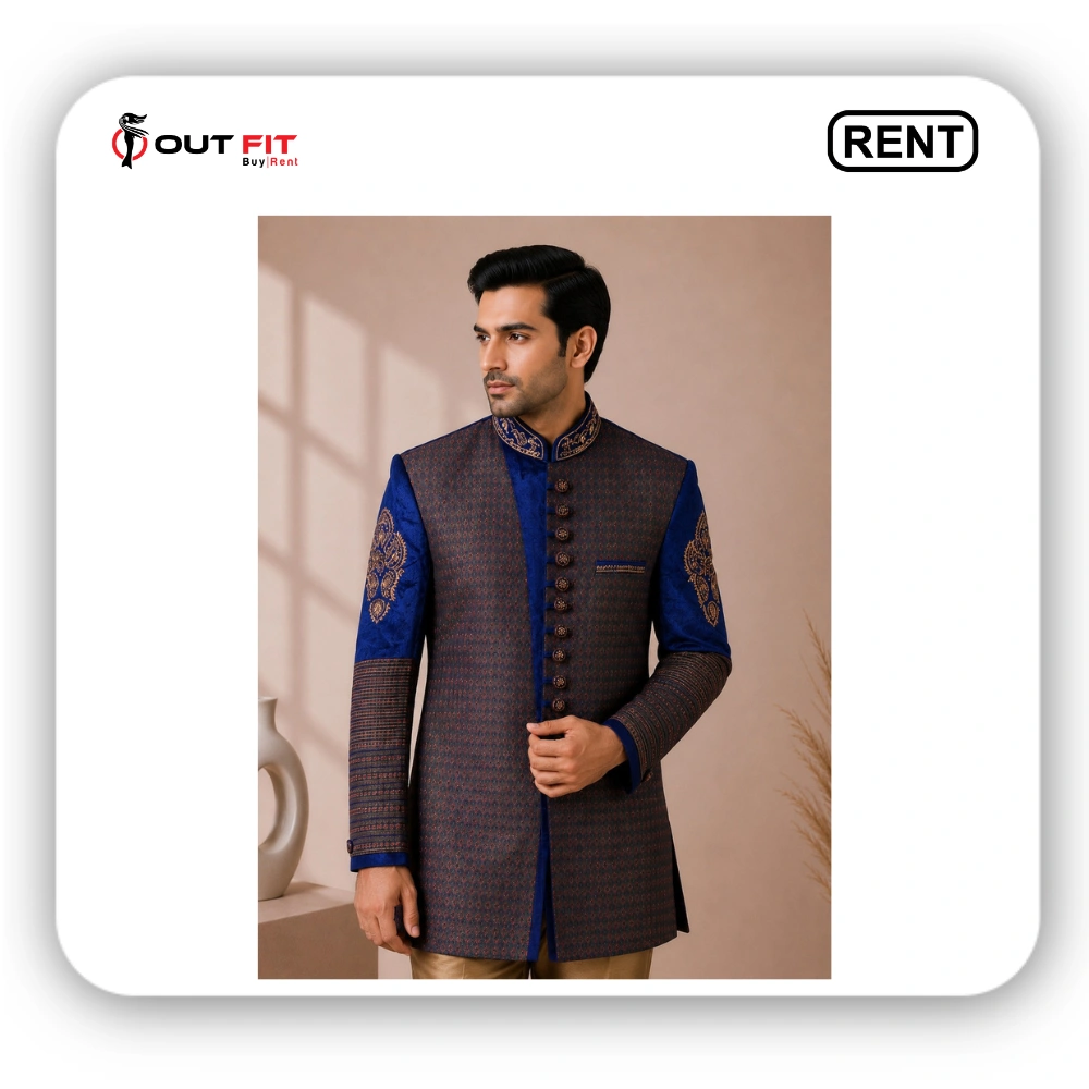 Royal Blue Embroidery Sherwani For Groom On Rent In Bangalore (4) Royal Blue Embroidery Sherwani For Groom On Rent In Bangalore