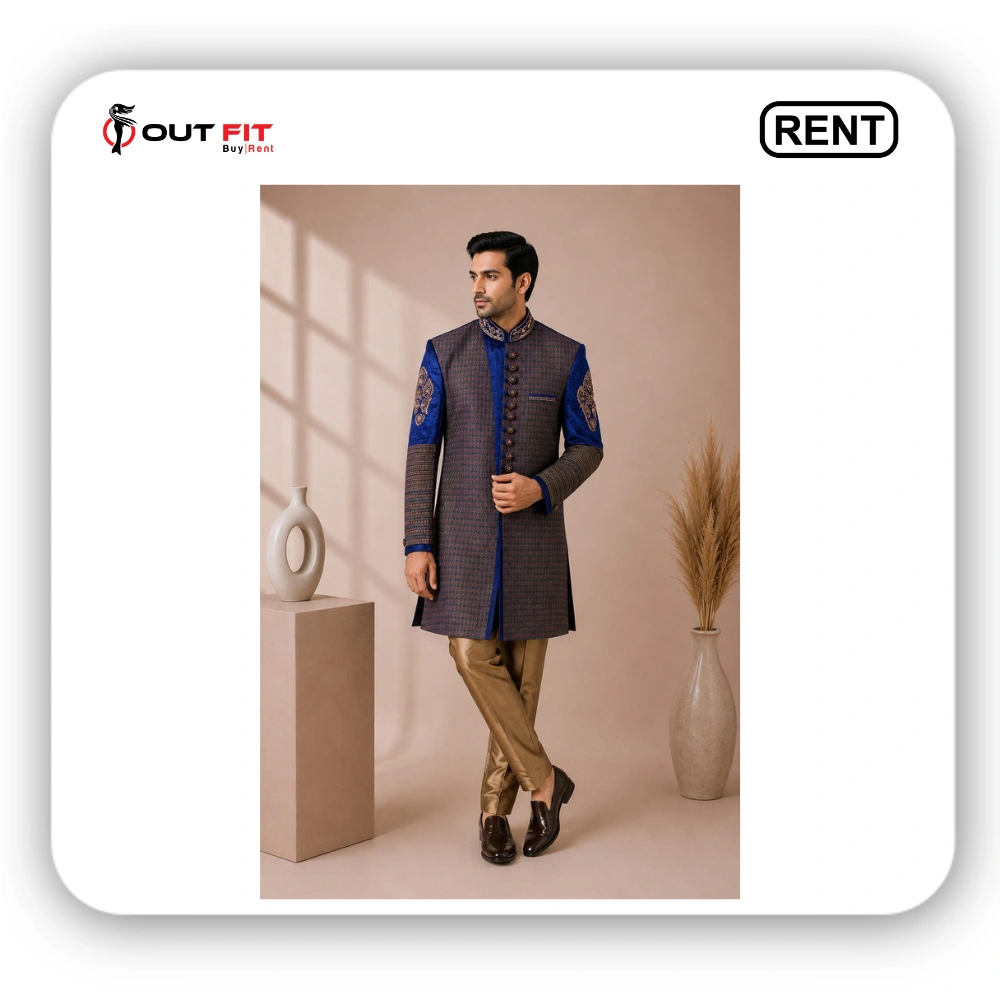 Royal Blue Embroidery Sherwani For Groom On Rent In Bangalore