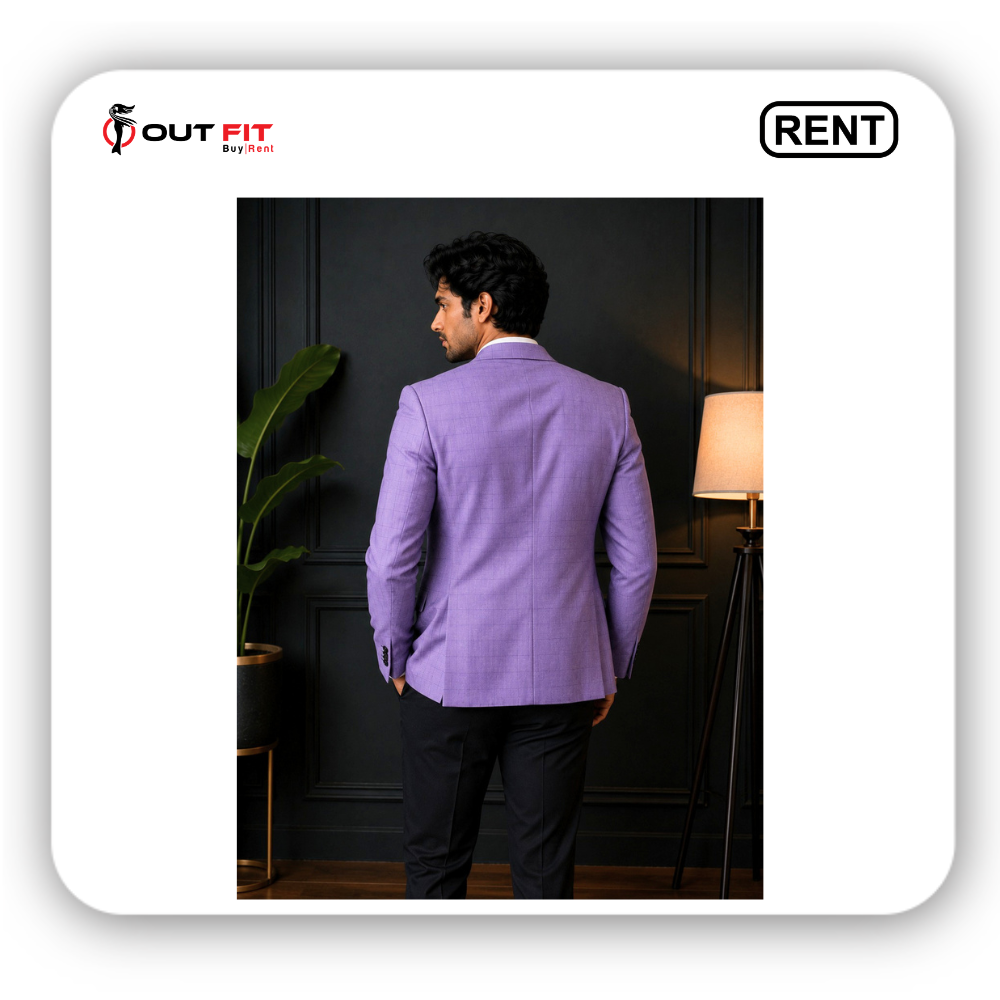 man wearing rented lavender blazer with black trousers in bangalore