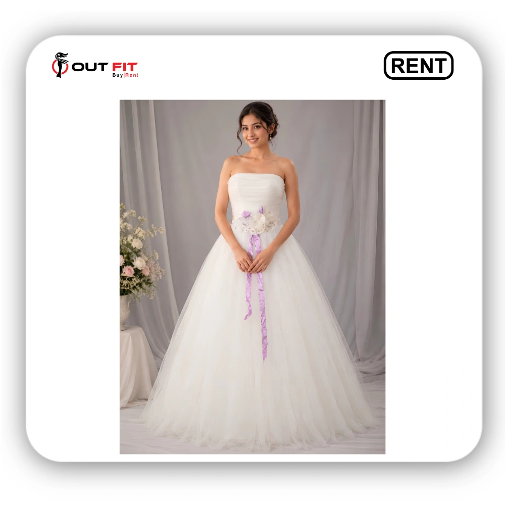 white ball gown for wedding on rental in bangalore