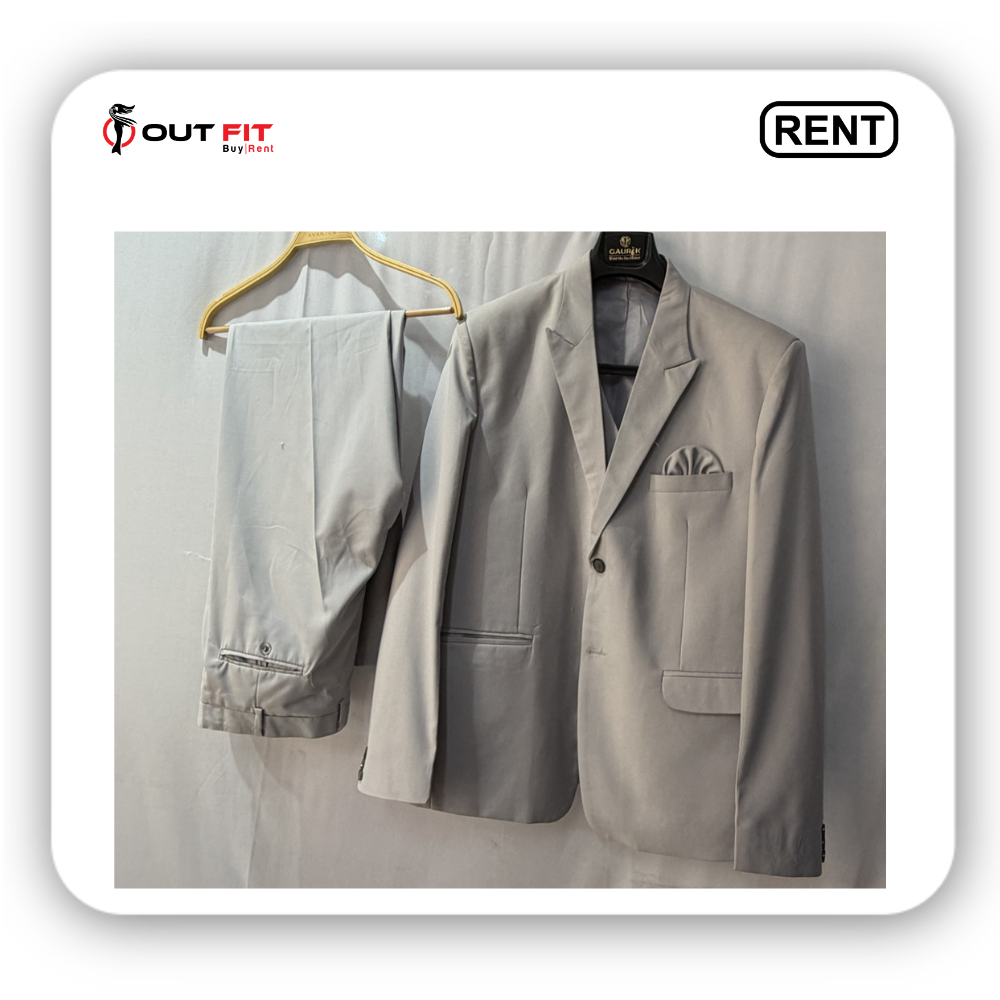 Close up of the premium fabric on our light grey men suits for wedding on rent in Bangalore Close up of the premium fabric on our light grey men suits for wedding on rent in Bangalore