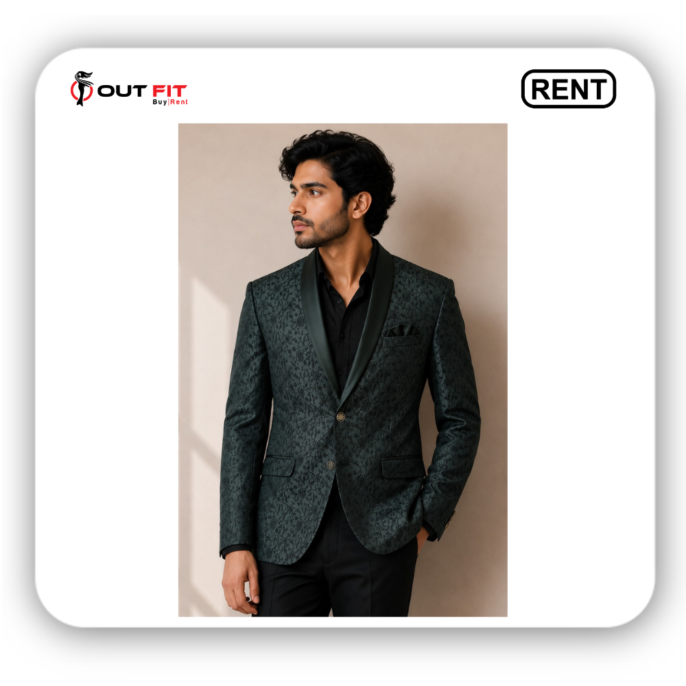 bottle green blazer for men on rent in bangalore front view bottle green blazer for men on rent in bangalore front view