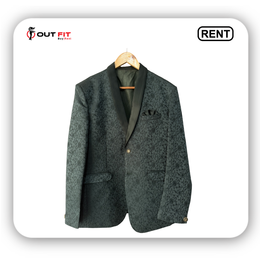 designer green blazer coat with black shawl lapel outfit rental shop bangalore designer green blazer coat with black shawl lapel outfit rental shop bangalore