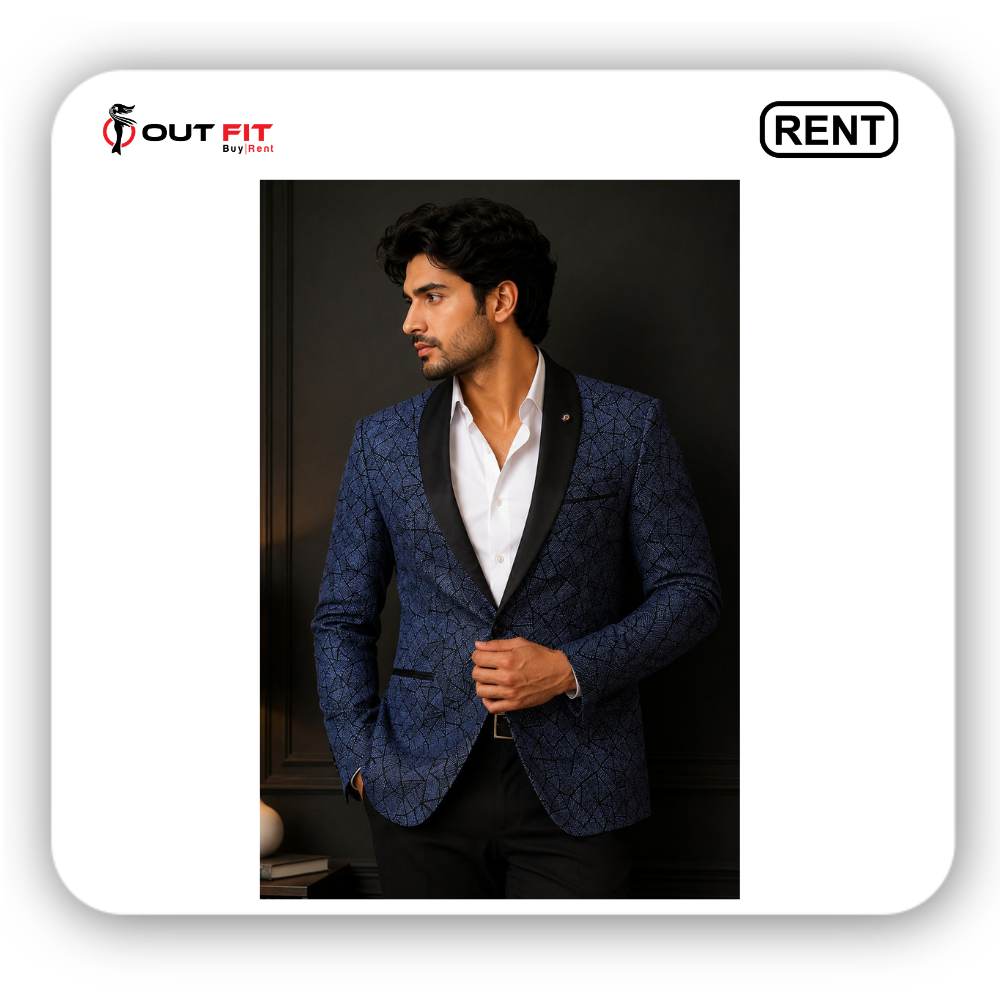 navy blue work blazer for men for rent in bangalore front view