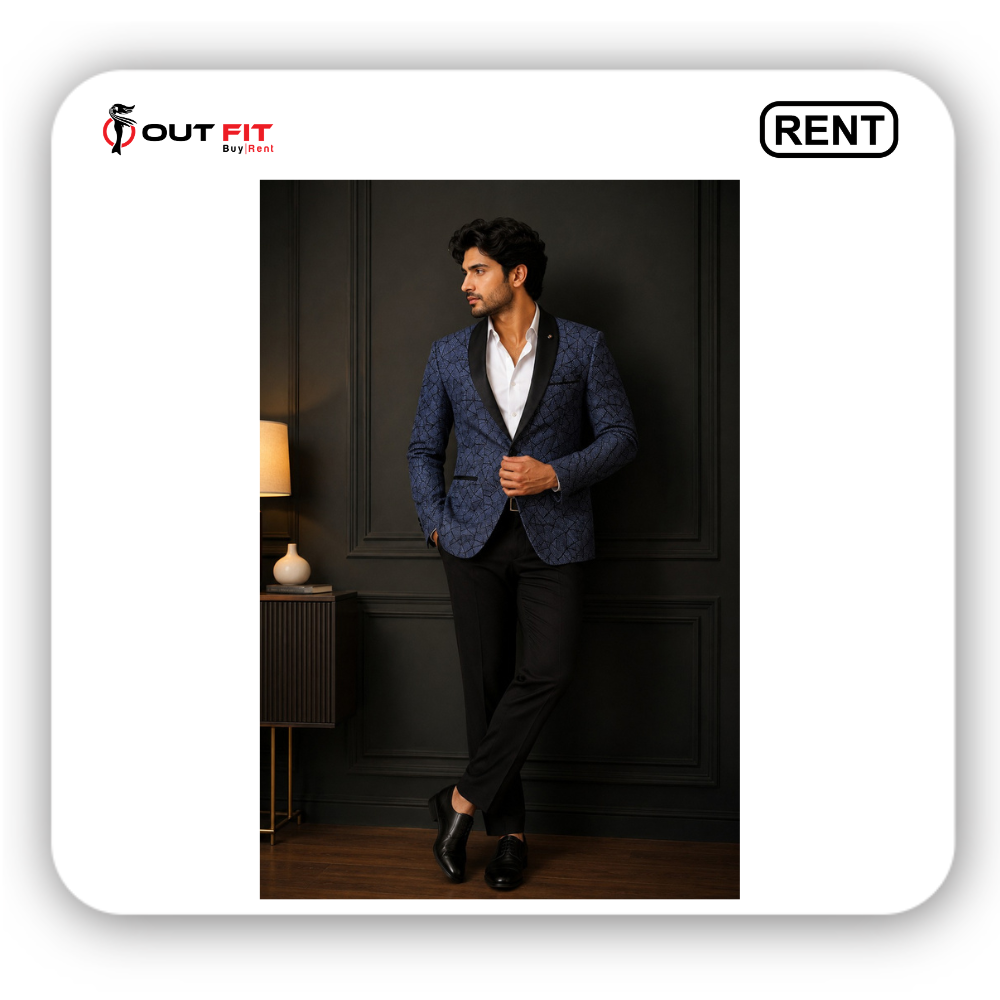 navy blue work blazer for men for rent in bangalore full length style