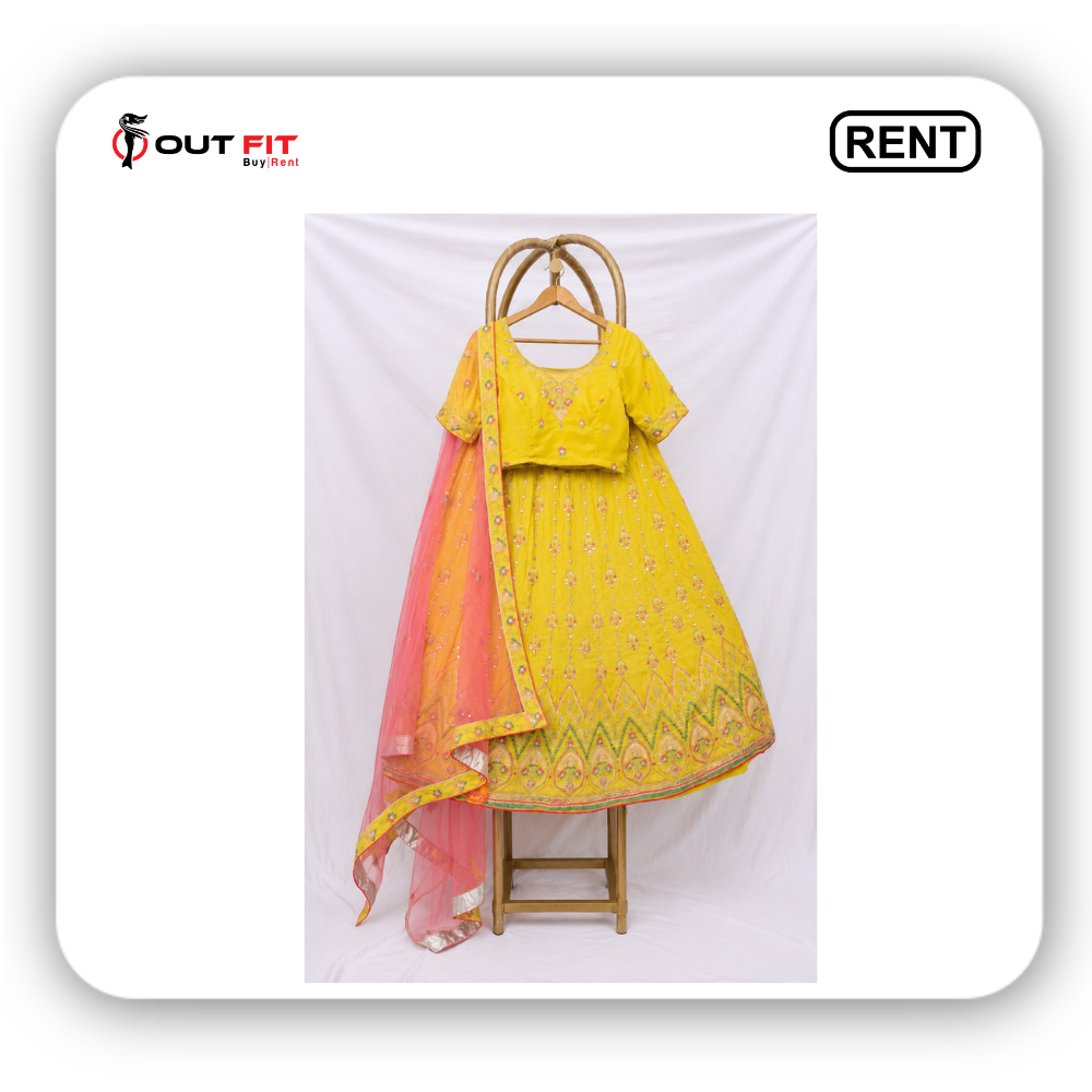 Yellow Light weight Lehenga for Rent in Bangalore