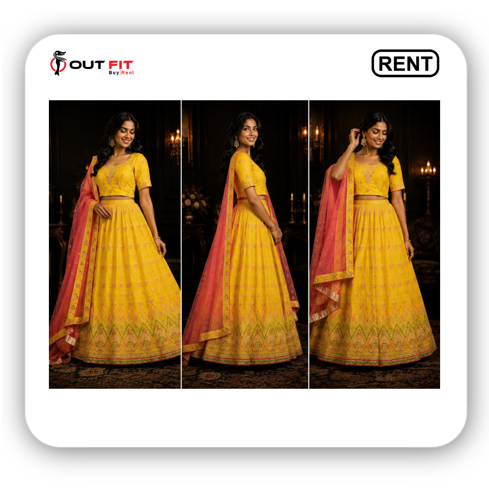 Stunning Yellow Light Weight Lehenga for Rent in Bangalore