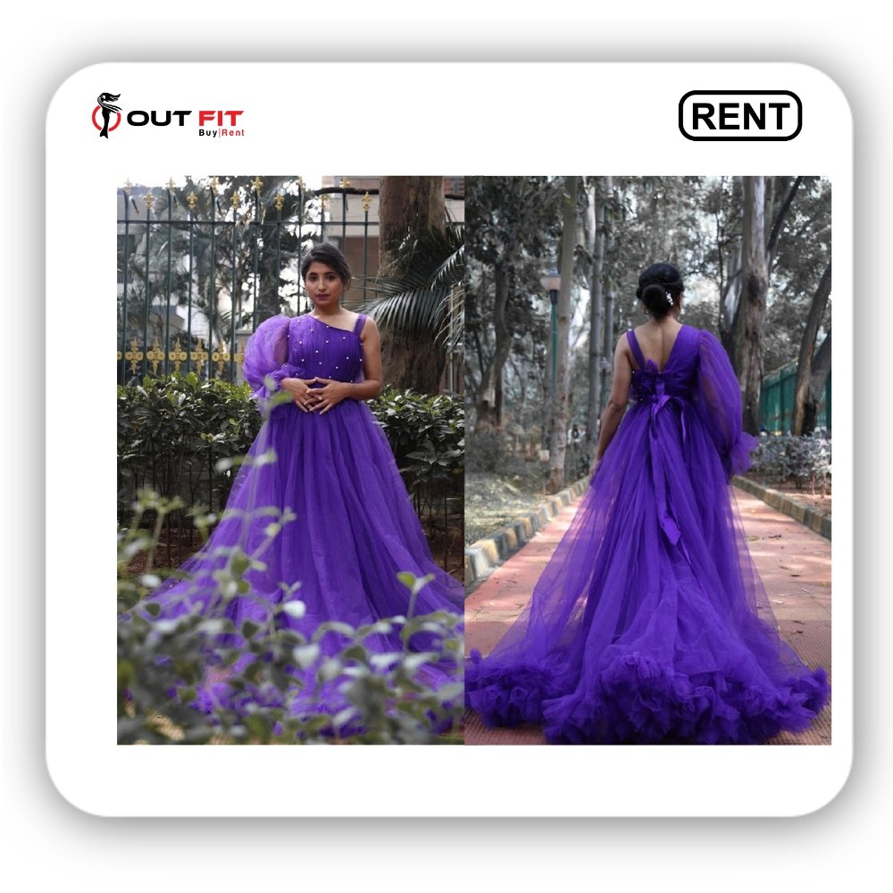 purple one shoulder gown for rent in bangalore